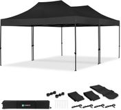 VONROC Partytent – 6x4.5 m – Premium easy-up Partytent - Set incl. 2x Tent en 1x Koppelsys-teem - Modulair Ontwerp – Opvouwbaar – Waterdicht – Stalen Frame - 50+ UV Bescherming - Incl. Opbergtassen – Zwart