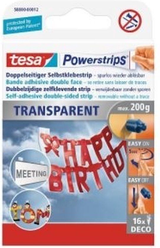 Tesa Powerstrips Deco Kleefstrip - Transparant - 16 Stuks