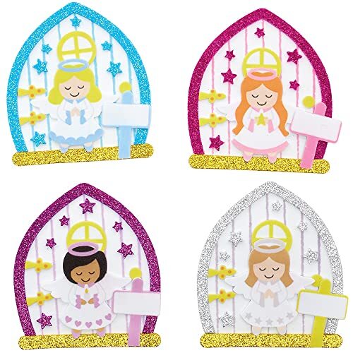 Baker Ross FX276 Engel Feeën Deur Bouwpakketten - Set van 4, Engel Kerst Decoratie Knutselset voor Kinderen, Kinderen schuim Sticker Knutselset