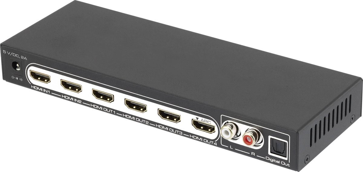 Speaka 4 poorten HDMI-splitter Met audiopoorten, Met afstandsbediening 3840 x 2160 Pixel Zwart