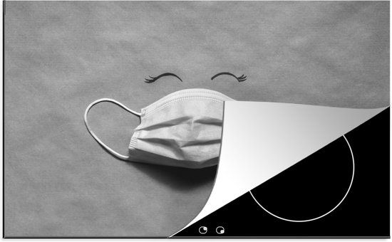 KitchenYeah® Inductie beschermer 77x51 cm - Flat lay mondkapje - zwart wit