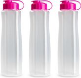 Plasticforte Kunststof waterfles 1500 ml transparant met dop roze - 6x stuks