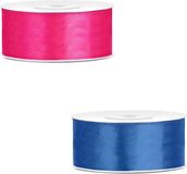 Bellatio Decorations 2x rollen satijn cadeaulint/sierlint - 2.5 cm x 25 meter - roze en blauw