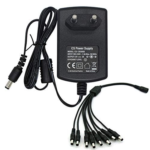 Security-01 AC naar DC 12V 3A adapter met 8-voudige verdelerkabel, stekker 5,5 mm x 2,1 mm voor CCTV camera DVR LED String Light