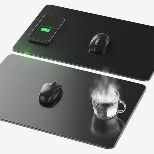 G GENEINNO Koffie Mok Warmer 16 inch Verwarming Pad, 15 W Snel Draadloos Opladen Waterdichte Muismat Wax Cup Warmer voor Kantoor Bureau