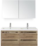 BES LED Seville Badmeubelset 120 cm - 4 Laden Natuur Eiken - Wastafel Djazz Dubbel met Spiegelkast