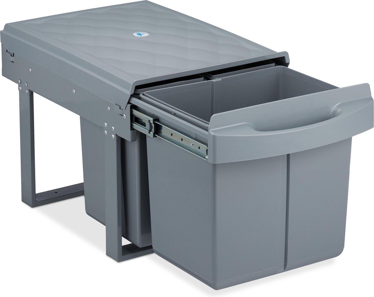 Relaxdays Inbouw Prullenbak - 15L + 2x8L - 3 Vakken - Grijs