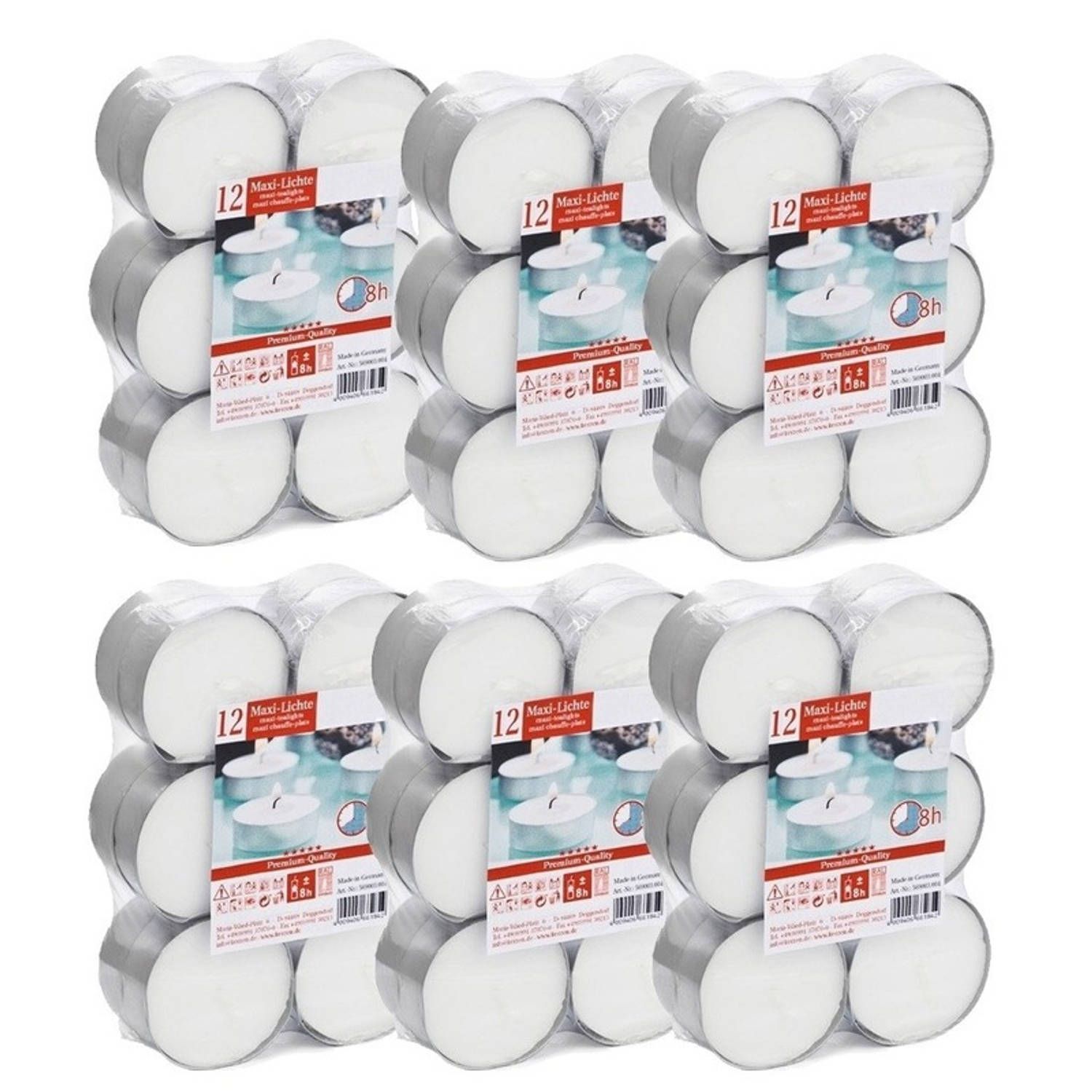 Trend Candles 72x Witte maxi theelichtjes/waxinelichtjes 8 branduren - Geurloze kaarsen