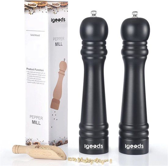 Igoods Pepermolen Set - 2 Zwarte Houten Molens - 27cm