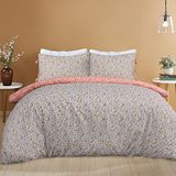 Sleepdown Ditsy Bloemen Multi Oranje Wit Reverse Zachte Gemakkelijk Onderhoud Dekbedovertrek Quilt Beddengoed Set Kussensloop met Stropdassen - Eenpersoons (135 cm x 200 cm)