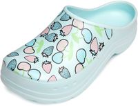 Ladeheid Tuinklompen voor dames ultralicht EVA tuinschoenen LA-CA-ComoHappyWoman - aqua/blauw fruitmotief, maat 38