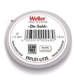 Weller Desoldeerlitze T0051301099 Spoel, 1,6 m spoel, breedte 1,5 mm, vloeimiddelgeïmpregneerd kopervlechtwerk, snel en schoon verwijderen van soldeertin, voor elektronica en reparatie van printplaten