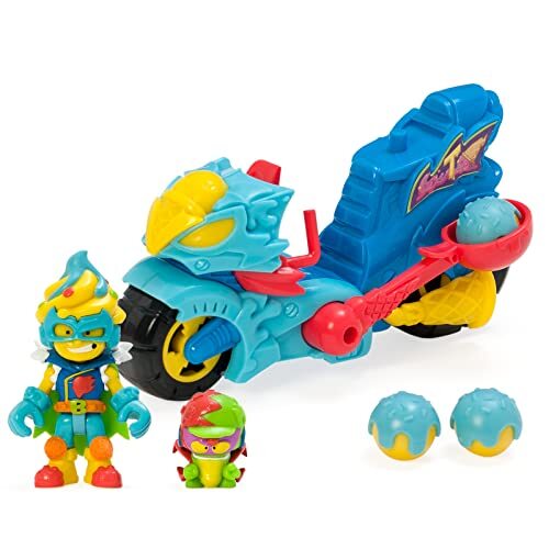 SUPERTHINGS RIVALS OF KABOOM Superthings Turbo Ice SuperThings Motorfiets met katapult voor het werpen van ijsballen, incl. 1 x Kazoom Kid en 1 x SuperThing exclusief