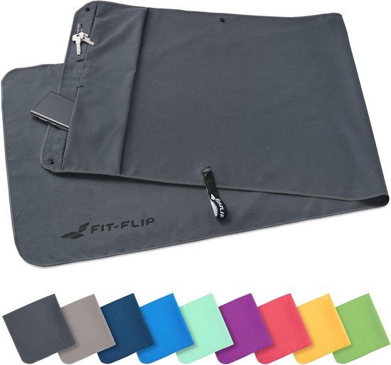 Merkloos / Sans marque Wan GmbH Multifunctionele fitness handdoek set met ritssluiting en magneetclip, Donkergrijs