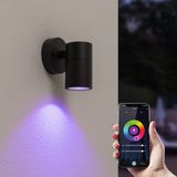 Hoftronic Smart Mason - Zwarte Smart Wandlamp voor Buiten - App Bediening - WiFi - Bluetooth - Dimbaar - RGBWW GU10 - 400lm - IP44