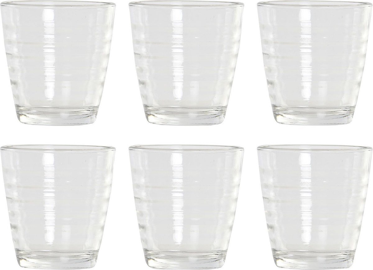 Items 6x Stuks transparante waterglazen/drinkglazen streep relief 250 ml van glas - Keuken/servies basics