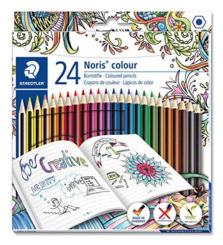 Staedtler Noris colour 185 C24JB kleurpotloden (verhoogde punt breukbestendigheid, zeskant, set met 24 briljante kleuren, Wopex materiaal, PEFC-hout, DIN EN71)