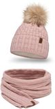 Vivisence Dames Winter Muts En Sjaal Set - Zachte Fleecevoering En Modieuze Brei Met Pompon Van Imitatiebont Antistatisch Voor Het Haar - Comfortabele Warmte En Draaggemak Op Koude Winterdagen - Roze