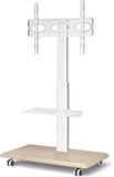 Chariot TV mobile pour écrans plats de 26 à 65 pouces, avec base en bois et montage VESA de 400x400 mm - Blanc