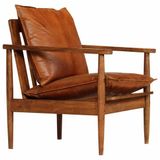 vidaXL Fauteuil Echt Leer met Acaciahout Bruin