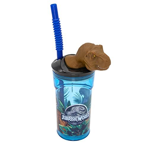 Jurassic World drinkbeker voor kinderen met geïntegreerd rietje, deksel en 3D-figuur, drinkbeker met ca. 360 ml inhoud, ideaal voor koude dranken