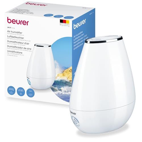 Beurer LB 37 Luchtbevochtiger met ultrasone verneveling, incl. geïntegreerde aroma diffuser, luchtbevochtiger met stille nachtmodus voor de slaapkamer, 2L watertank voor ruimtes tot 20 m², wit