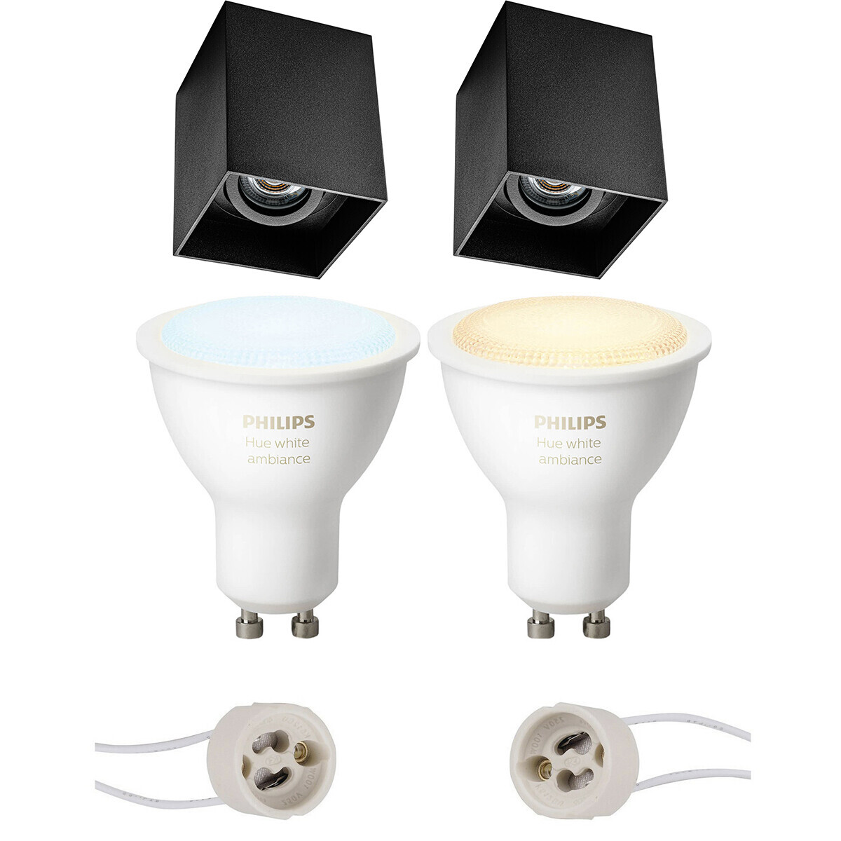 BES LED Pragmi Luxina Pro - Opbouw Vierkant - Mat Zwart - Verdiept - Kantelbaar - 90mm - Philips Hue - Opbouwspot Set GU10 - White Ambiance - Bluetooth