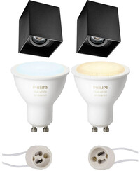 BES LED Pragmi Luxina Pro - Opbouw Vierkant - Mat Zwart - Verdiept - Kantelbaar - 90mm - Philips Hue - Opbouwspot Set GU10 - White Ambiance - Bluetooth