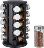 Merkloos Relaxdays kruidencarrousel met 20 potjes - RVS - 360° - 34,5 x 19 cm - Zwart