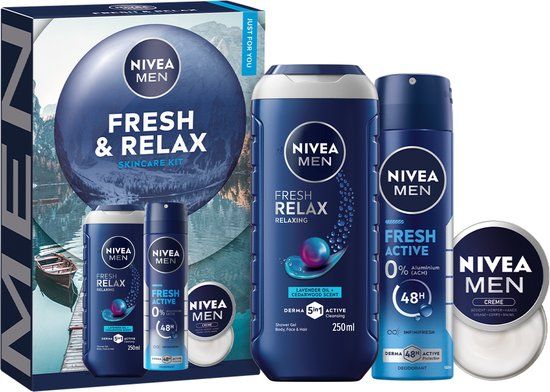 NIVEA MEN Fresh & Relax Geschenkset Mannen - Cadeauset met Douchegel, Deo en Crème