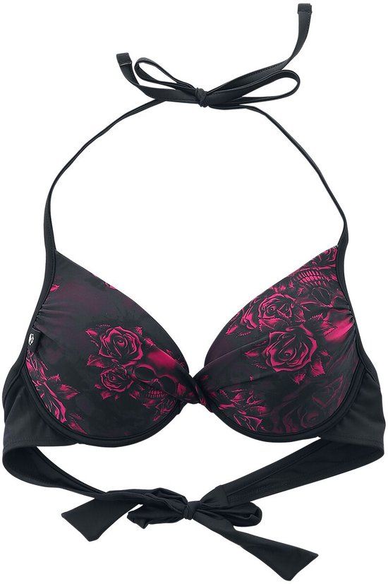 Black Premium by EMP Zwarte bikinitop met doodshoofd en rozen motief - Dames - S