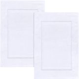 Utopia Towels Tapis de bain rayé en coton, pas de tapis de salle de bain, 53 x 86 cm, 100 % coton peigné, très absorbant et lavable en machine, serviette de douche/salle de bain (lot de 2, blanc)