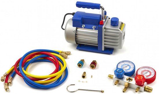 Hbm Vacuümpomp 1-traps met 2-voudige manometerset (60 liter) - Blauw