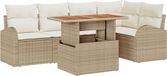 vidaXL Tuinbank Set 6-delig Beige Polyrattan
