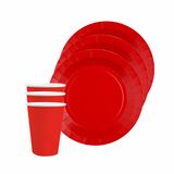 Santex feest/verjaardag servies set - 20x gebaksbordjes en bekertjes - rood - karton