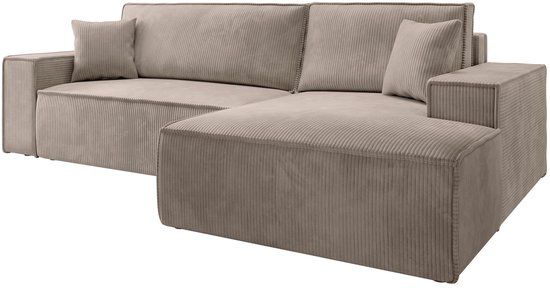 Selsey Farese New Hoekbank van corduroy met slaapfunctie en opbergruimte, Beige, Rechts