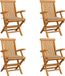 Chaises pliantes en teck massif avec coussins beige, lot de 4