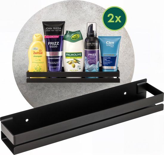XIVADA Doucherek Zwart - Boren - 31 cm - Douchemandje - Badkamer Rekje Muur - 2 Stuks