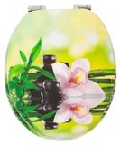 StarTech Toiletzitting - Rond, O-vorm - Automatische zittingverlaging - Antibacterieel - MDF-hout - Bloemenmotief - 43 x 37 cm