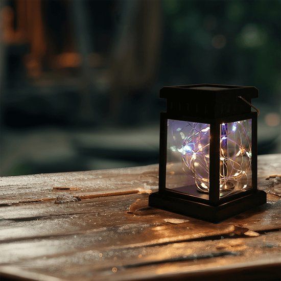 RexTech Solar Tuinverlichting Lantaarn Sterre - RGB Multicolor - 30 LEDS - Zwart