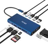 YLSCI 12-in-1 USB C docking station, drievoudig display met 2 x 4K HDMI, VGA, Ethernet, 100 W PD, USB 3.0, 4x USBA, SD/TF
