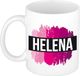 Bellatio Decorations Helena naam cadeau koffie mok - beker - met roze verfstrepen - Cadeau collega - moederdag - verjaardag - juf - coach - 300 ml - wit