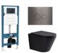 QeramiQ Dely Toiletset - inbouwreservoir Qeramiq Flush - 35mm zitting - metaal gunmetal bedieningsplaat - ronde knoppen - mat zwart