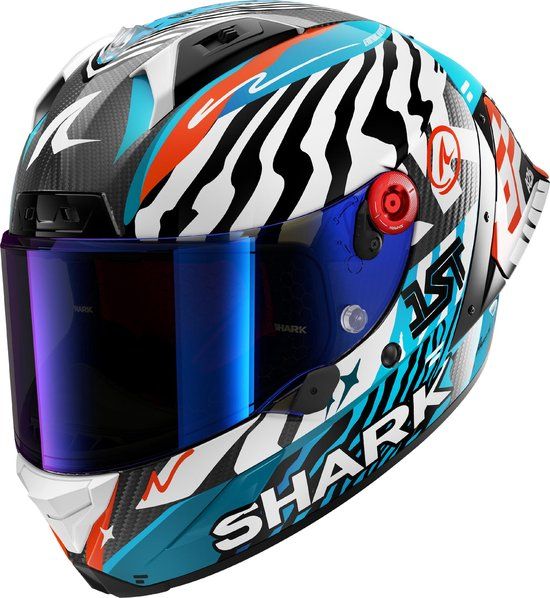 Shark Aeron GP FIM 2 Speed Fancy Carbon Helm - Koolstof/Wit/Blauw - L