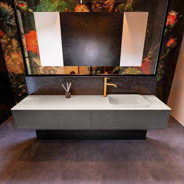 Mondiaz ERIN 200cm badmeubelset Dark grey met 2 lades + Wastafel RIDGE rechts 1 kraangat Linen