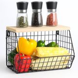 Merkloos Relaxdays Fruitmand wandrek - 22x30x20 cm - met plank - zwart-natuur