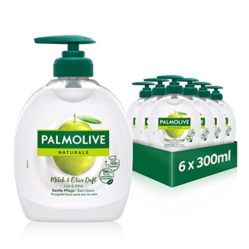Palmolive Zeep Naturals Olive & Melk, 6 x 300 ml, vloeibare handzeep voor zachte reiniging van de handen