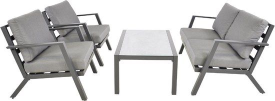 Lesli Living Loungeset Marah - 4-delig - Lichtgrijs - Aluminium - 2 jaar garantie