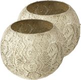Merkloos Deco by Boltze Kaarshouder - 2x stuks - antiek look - zilver - 11 x 13 cm - Voor theelichtjes/waxinelichtjes