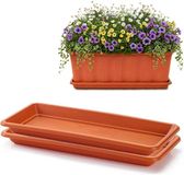 Plasticforte Plantenbak water onder opvangschaal - 2x - terracotta - rechthoek - 39 x 18 cm